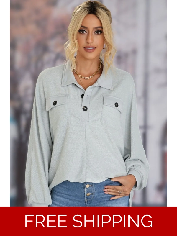 Full Size Half Button Collared Neck Long Sleeve Sweatshirt